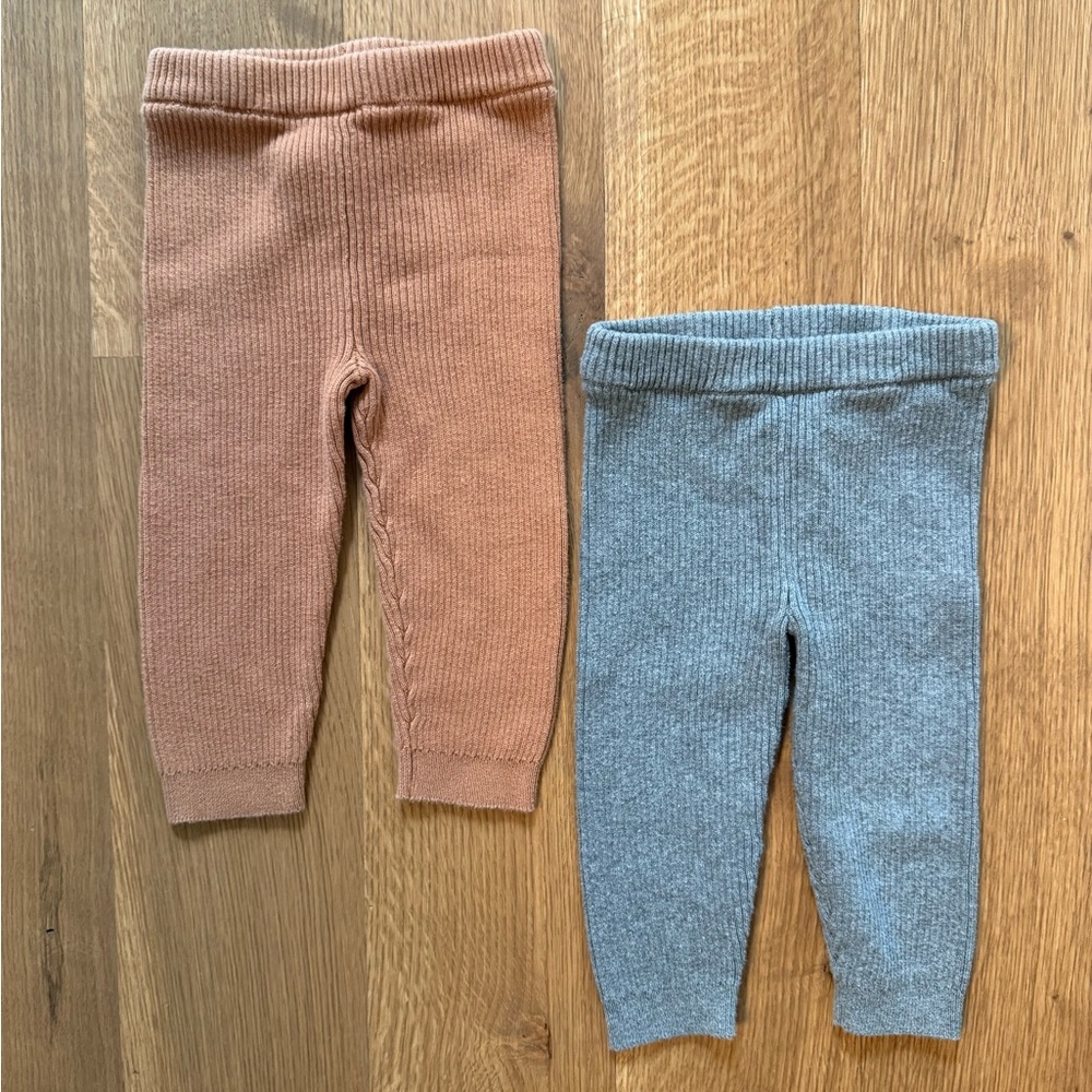 LITTLE PLANET Brown and Grey Cotton Ribbed Leggings